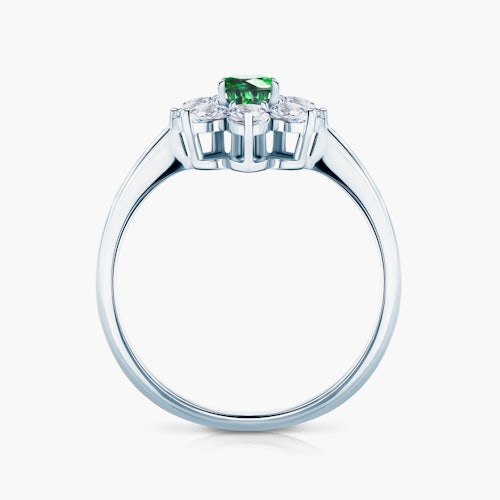 Pierścionek zaręczynowy SAVICKI: białe złoto, szmaragd, białe szafiry